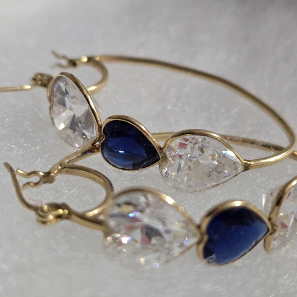 Zales Gold and Blue Heart Earrings